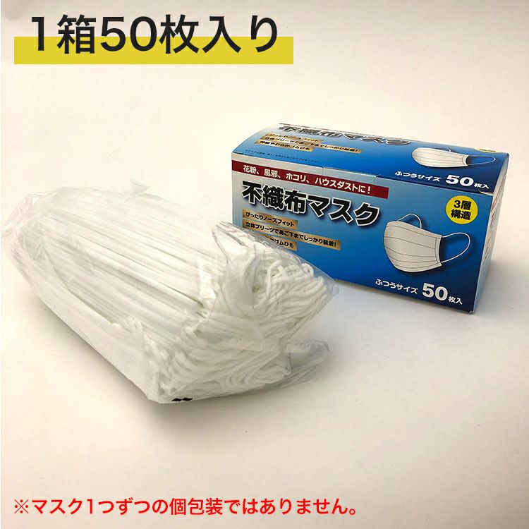 OUTLET】不織布マスク ふつうサイズ 50枚入り×50箱 計2,500枚 ≪1枚