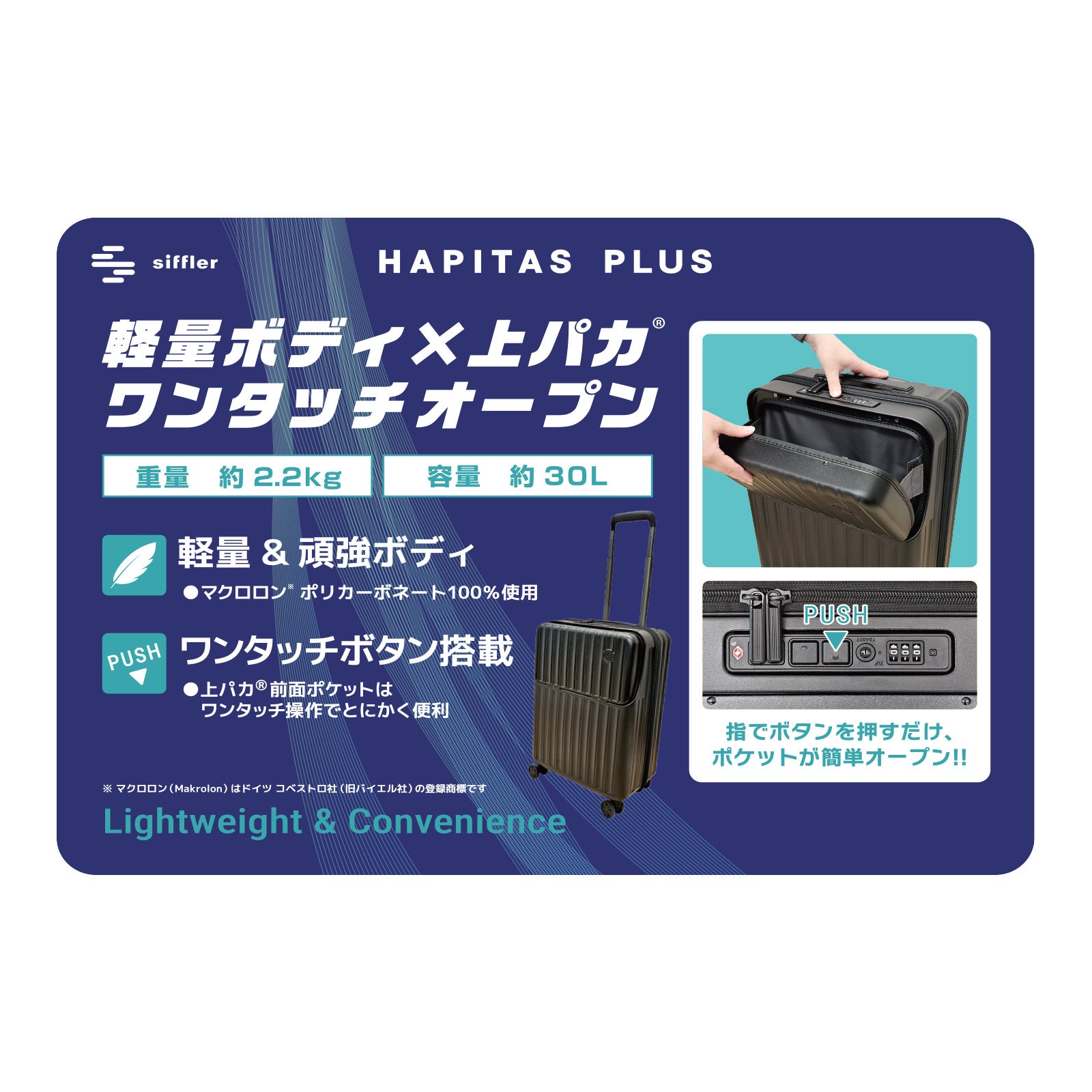 超軽量スーツケース 上パカ Sサイズ ジッパータイプ ハピタスプラス